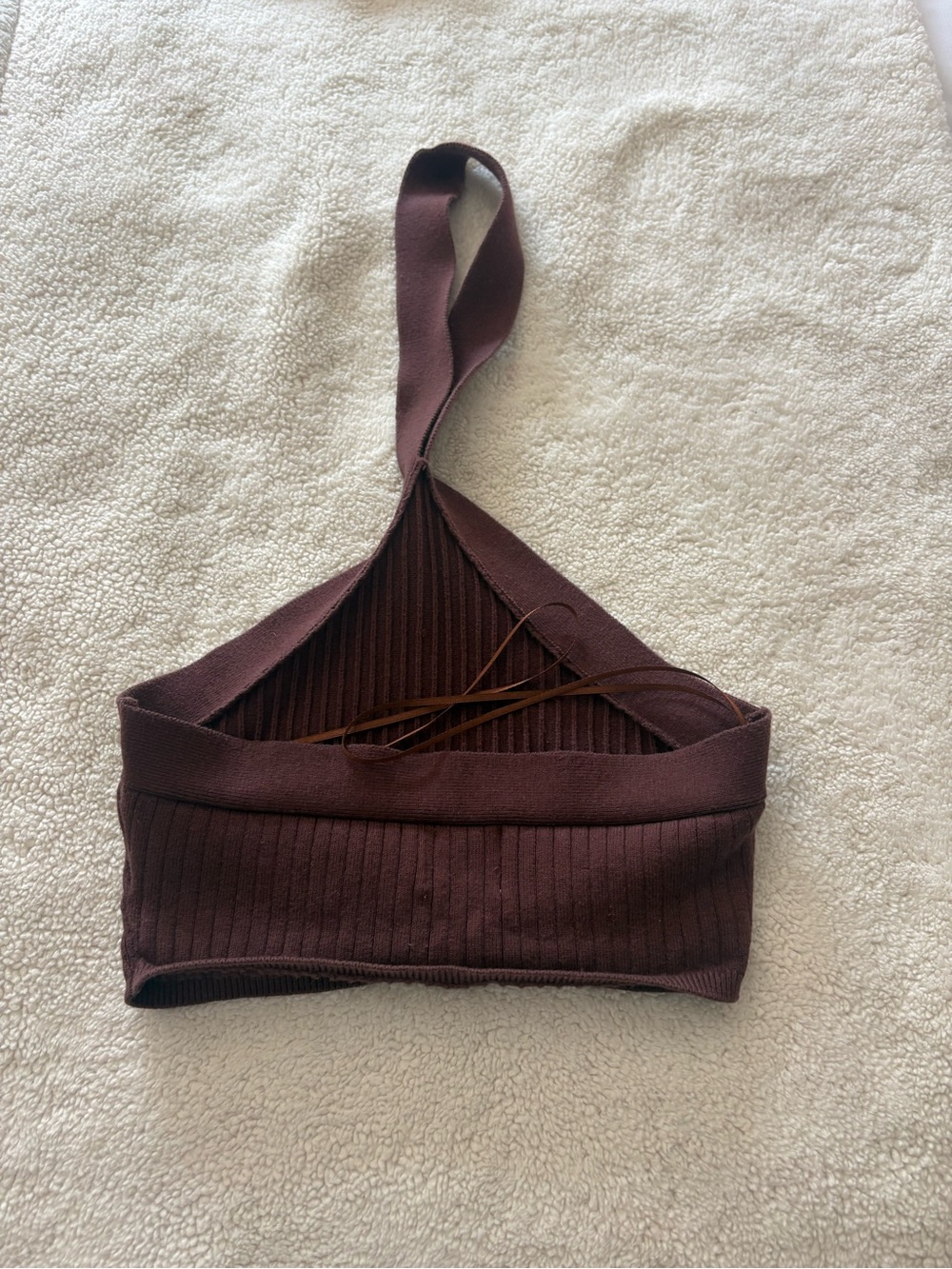 BDG Brown Ribbed Cross-Halter Crop Top - Picture 4 of 5